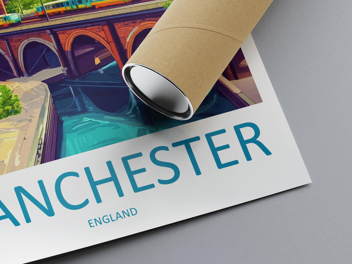 Manchester Travel Poster England Wall Art Cityscape Print Urban Illustration Industrial Decor Northern City Gift Manchester Souvenir