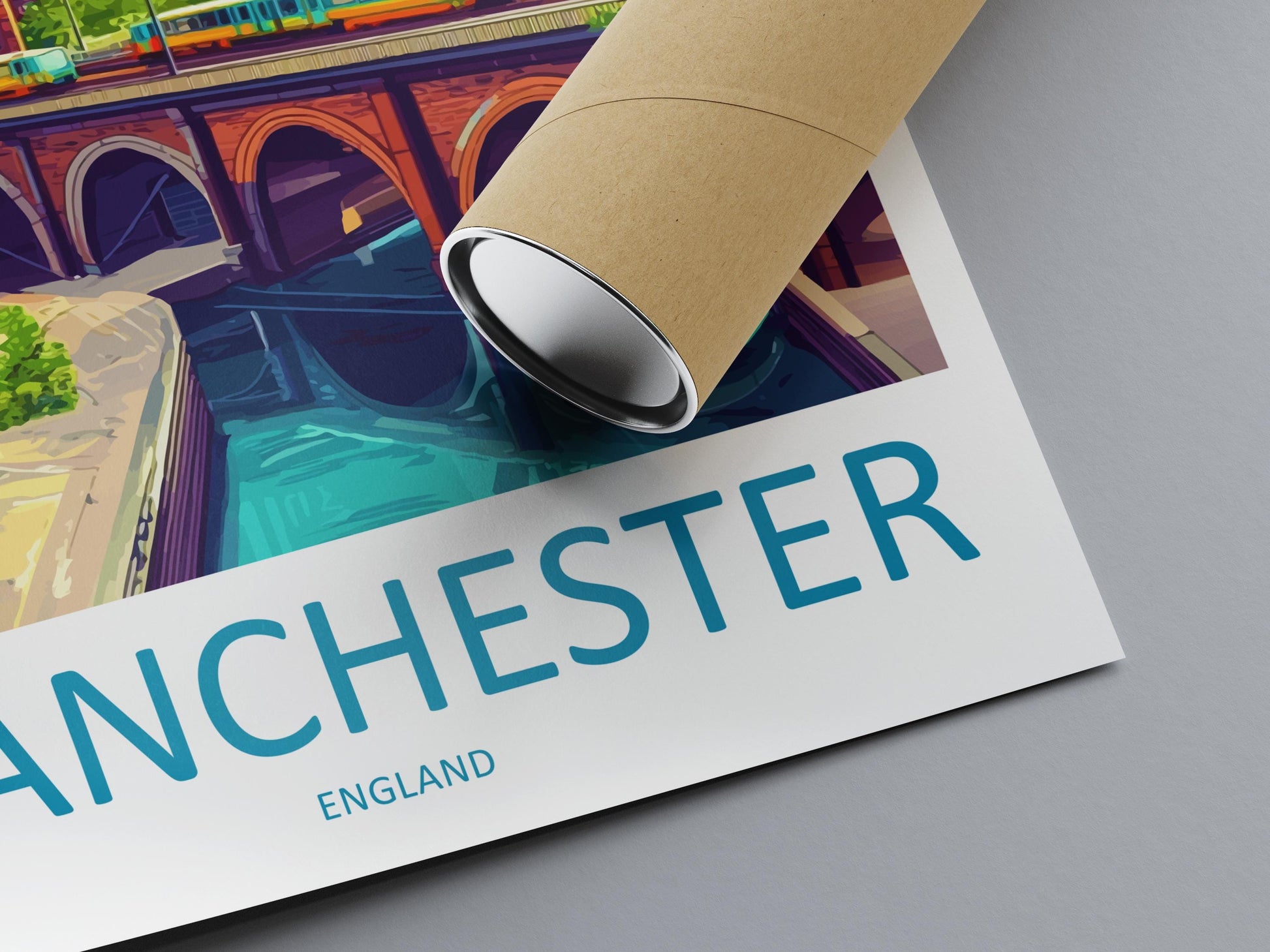 Manchester Travel Poster England Wall Art Cityscape Print Urban Illustration Industrial Decor Northern City Gift Manchester Souvenir