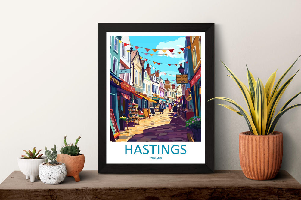 Hastings Travel Poster England Wall Art Coastal Town Print Seaside Landscape Illustration East Sussex Decor Hastings Gift Souvenir