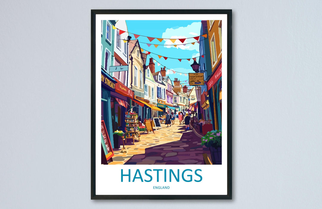 Hastings Travel Poster England Wall Art Coastal Town Print Seaside Landscape Illustration East Sussex Decor Hastings Gift Souvenir
