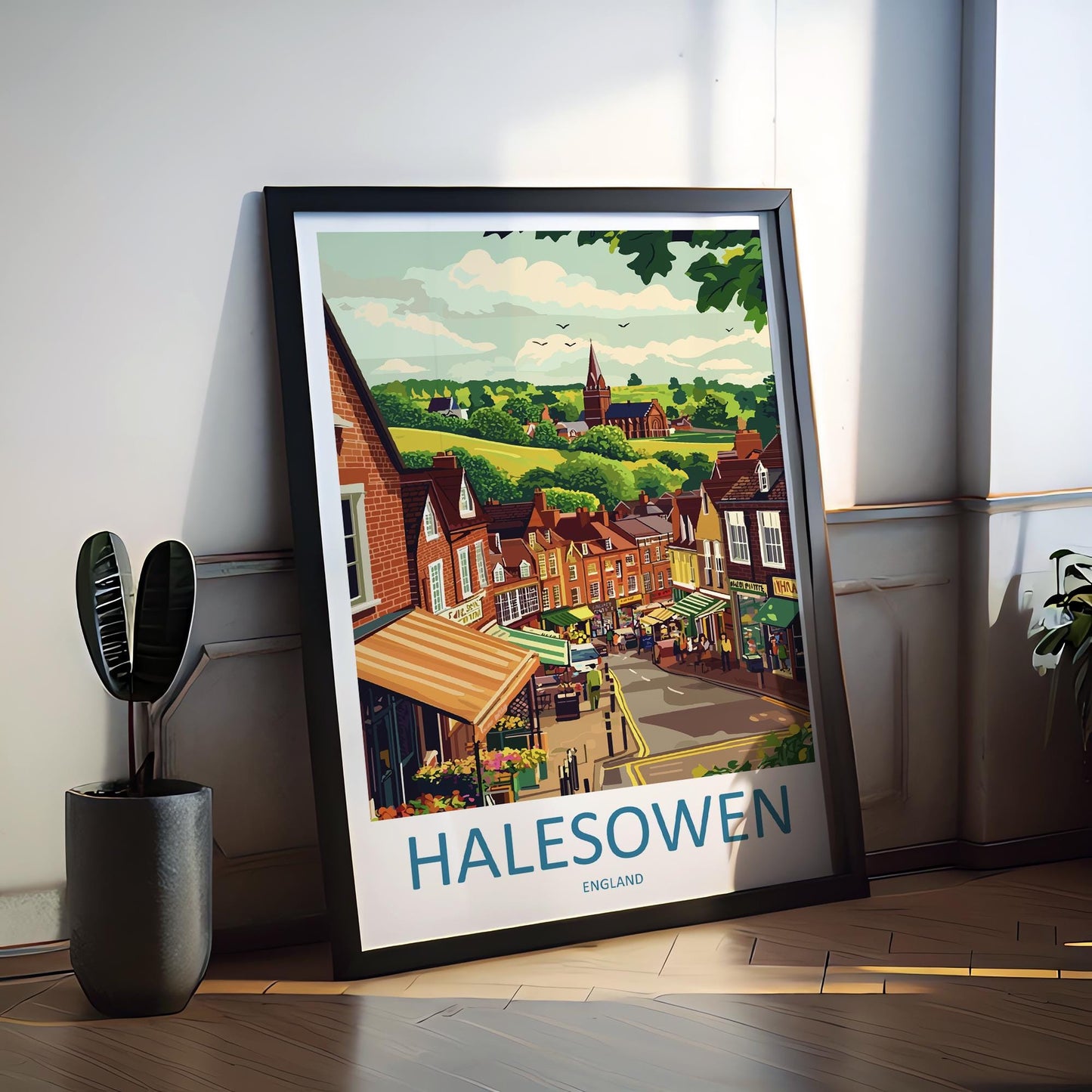 Halesowen Travel Poster England Wall Art Townscape Print Historic Street Illustration West Midlands Decor Halesowen Gift Souvenir