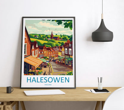 Halesowen Travel Poster England Wall Art Townscape Print Historic Street Illustration West Midlands Decor Halesowen Gift Souvenir