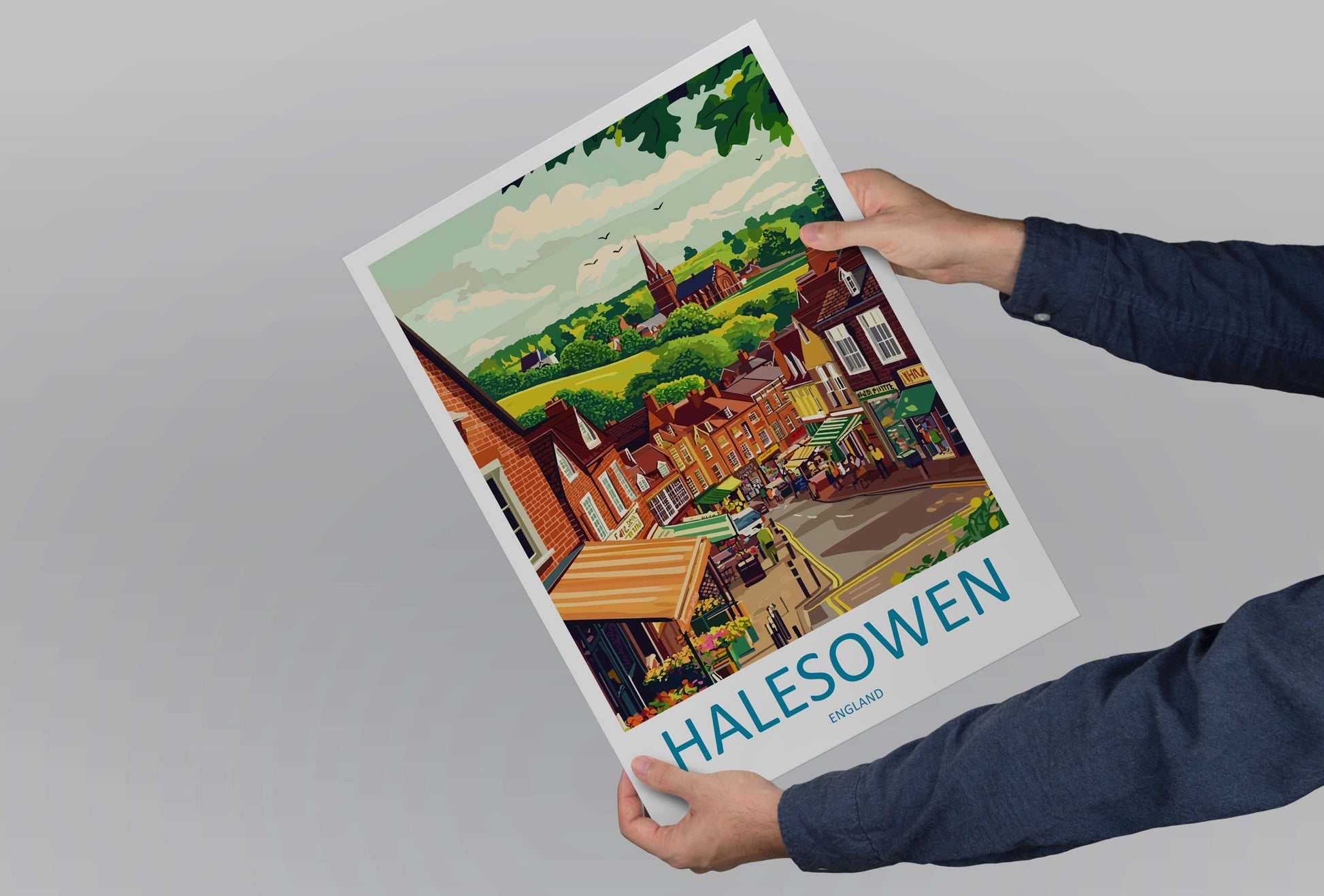 Halesowen Travel Poster England Wall Art Townscape Print Historic Street Illustration West Midlands Decor Halesowen Gift Souvenir