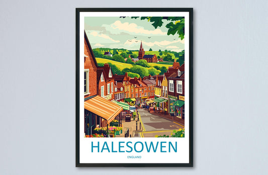 Halesowen Travel Poster England Wall Art Townscape Print Historic Street Illustration West Midlands Decor Halesowen Gift Souvenir