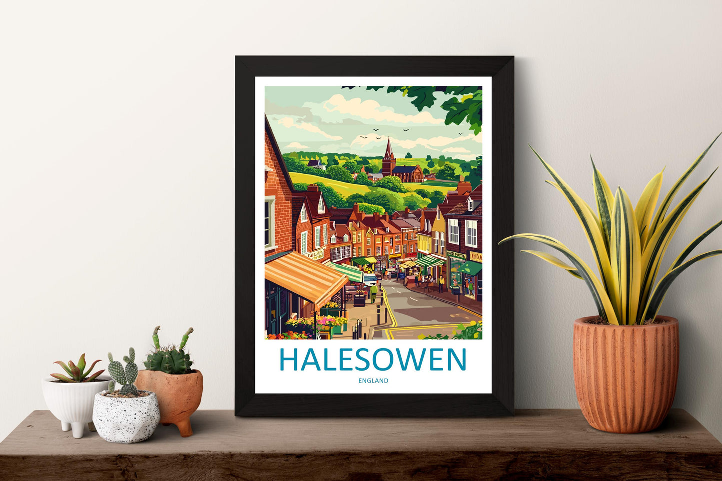 Halesowen Travel Poster England Wall Art Townscape Print Historic Street Illustration West Midlands Decor Halesowen Gift Souvenir