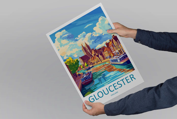 Gloucester Travel Poster England Wall Art Historic City Print Cathedral View Illustration Riverside Decor Gloucester Gift Souvenir