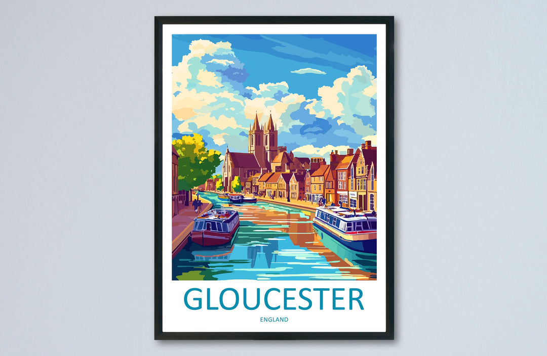 Gloucester Travel Poster England Wall Art Historic City Print Cathedral View Illustration Riverside Decor Gloucester Gift Souvenir