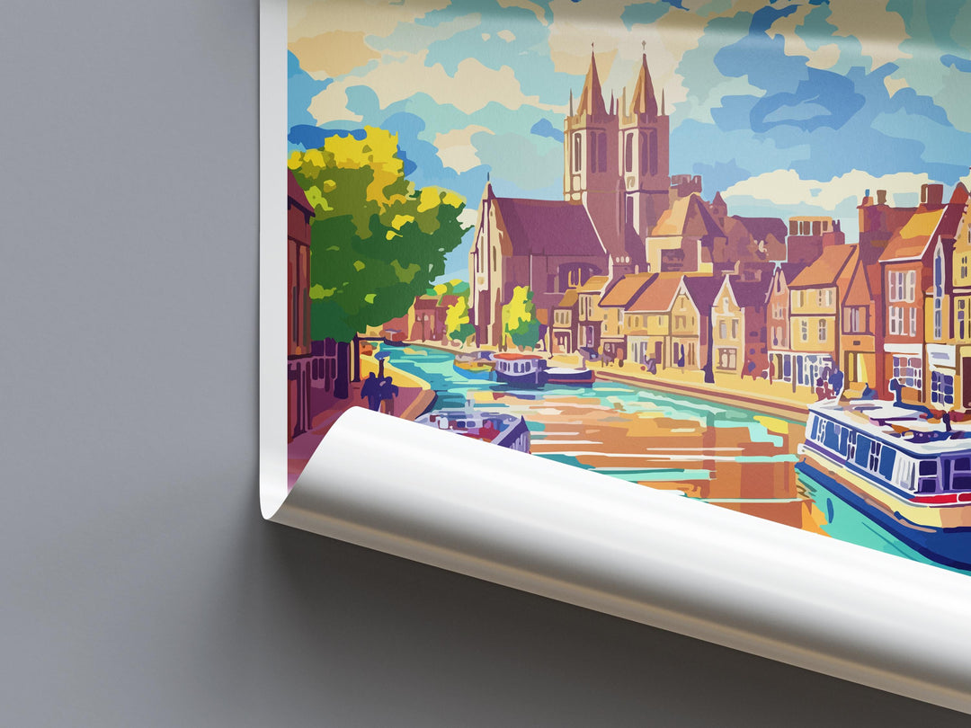 Gloucester Travel Poster England Wall Art Historic City Print Cathedral View Illustration Riverside Decor Gloucester Gift Souvenir