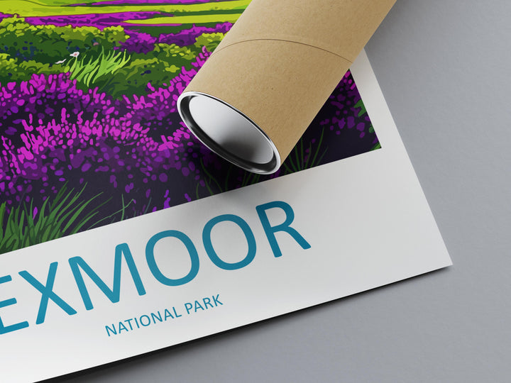 Exmoor National Park Travel Poster England Wall Art Landscape Print Moorland View Illustration Coastal Decor Exmoor Gift Souvenir