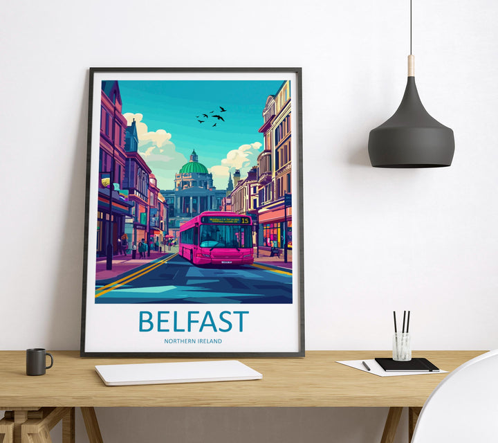 Belfast Travel Poster Northern Ireland Wall Art Cityscape Print Titanic Quarter Illustration Urban Decor Belfast Gift Souvenir Scene