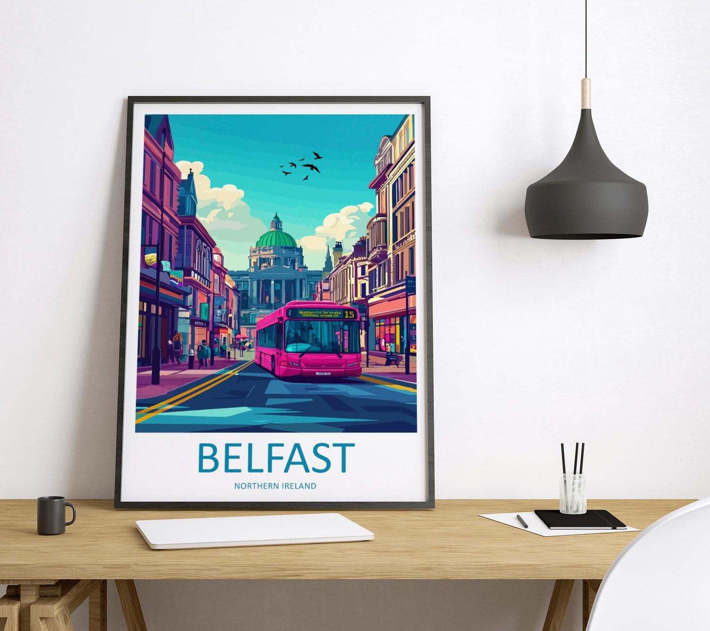 Belfast Travel Poster Northern Ireland Wall Art Cityscape Print Titanic Quarter Illustration Urban Decor Belfast Gift Souvenir Scene
