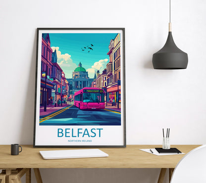 Belfast Travel Poster Northern Ireland Wall Art Cityscape Print Titanic Quarter Illustration Urban Decor Belfast Gift Souvenir Scene