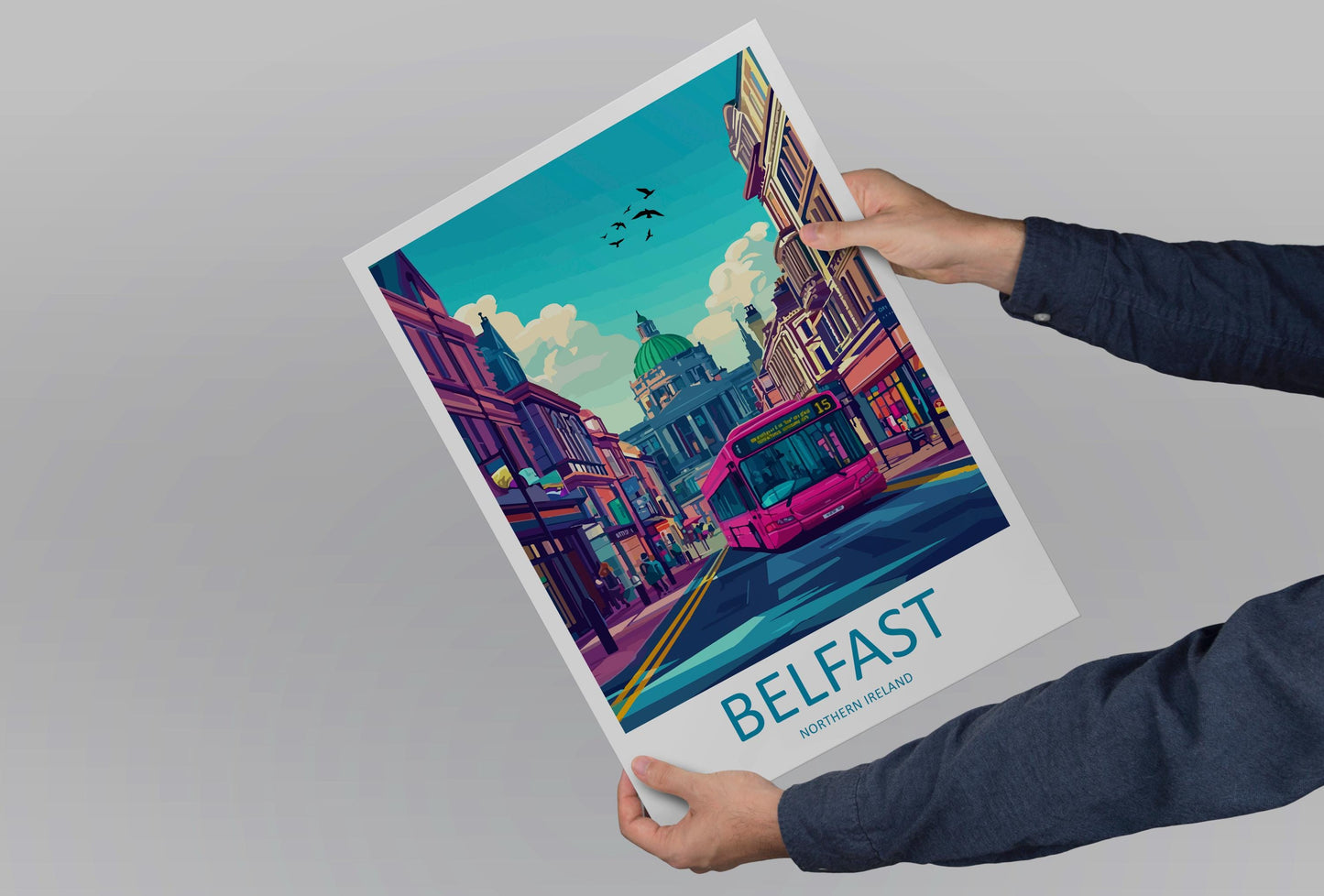 Belfast Travel Poster Northern Ireland Wall Art Cityscape Print Titanic Quarter Illustration Urban Decor Belfast Gift Souvenir Scene