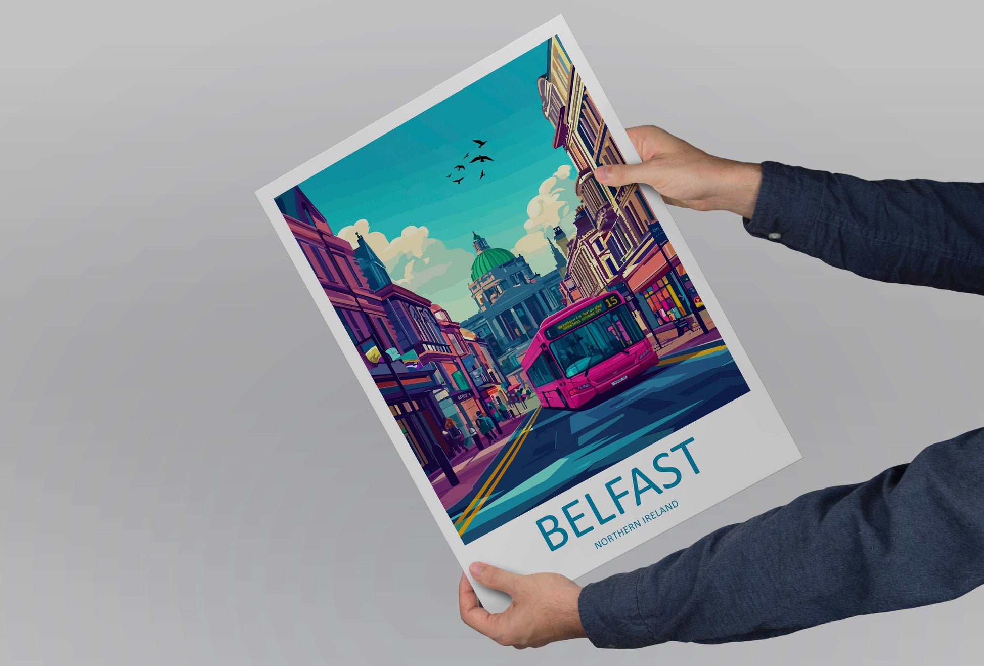 Belfast Travel Poster Northern Ireland Wall Art Cityscape Print Titanic Quarter Illustration Urban Decor Belfast Gift Souvenir Scene