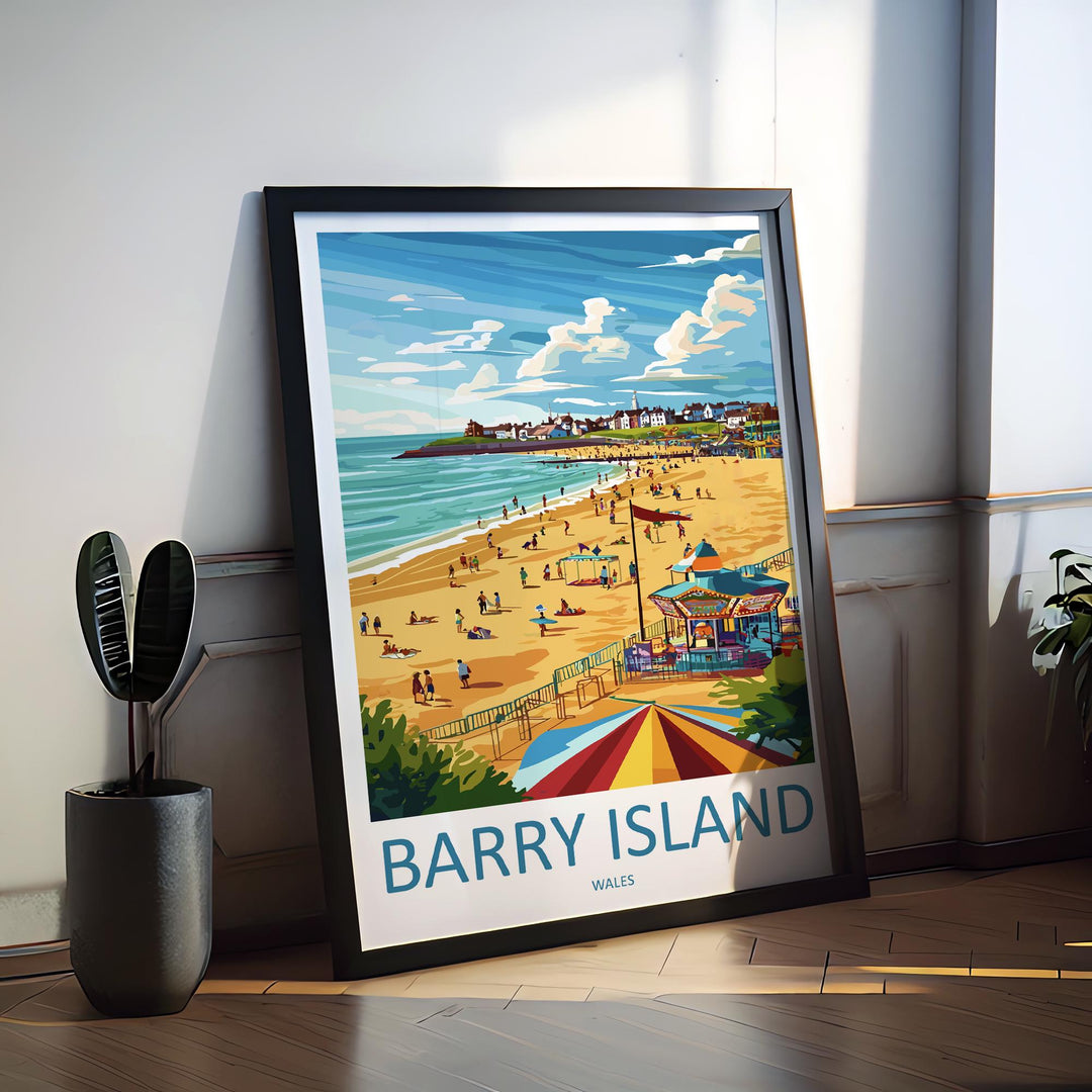 Barry Island Travel Poster Wales Wall Art Seaside Town Print Beachfront Illustration Coastal Decor Barry Gift Souvenir Scene