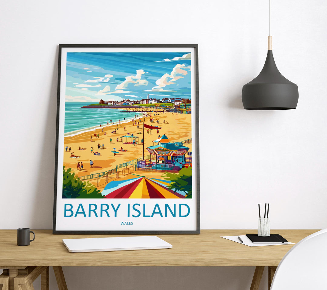 Barry Island Travel Poster Wales Wall Art Seaside Town Print Beachfront Illustration Coastal Decor Barry Gift Souvenir Scene