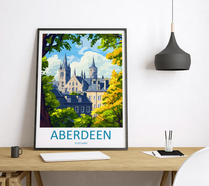 Aberdeen Travel Poster Scotland Wall Art Coastal City Print Granite Skyline Illustration North Sea Decor Aberdeen Gift Souvenir Scene