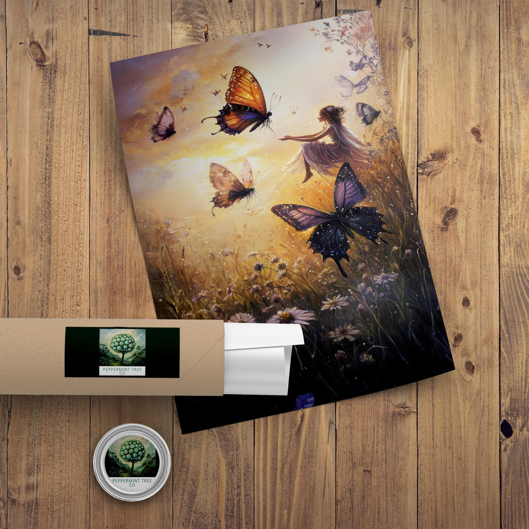 Vintage Fairy Print | Butterfly Cottagecore Art, Enchanted Nature
