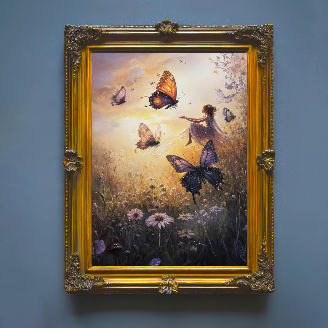 Vintage Fairy Print | Butterfly Cottagecore Art, Enchanted Nature