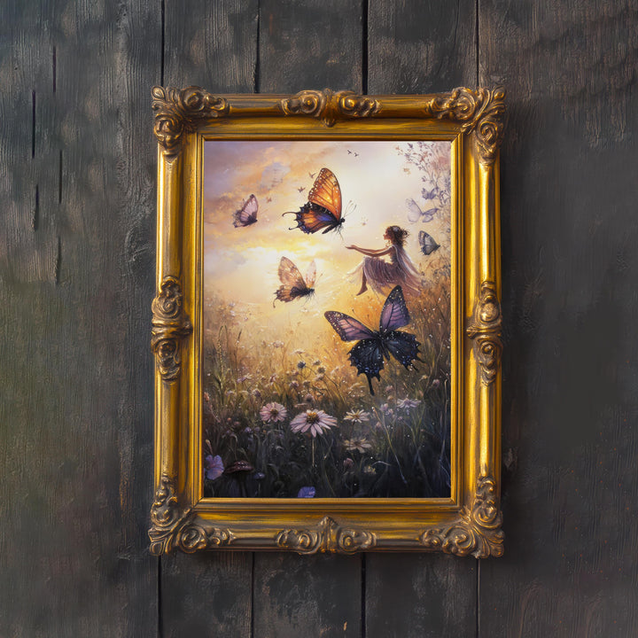 Vintage Fairy Print | Butterfly Cottagecore Art, Enchanted Nature