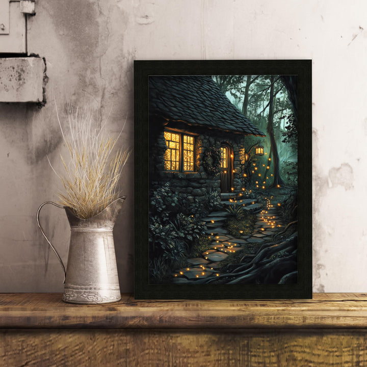 Lantern Fairies Cottage Print | Vintage Enchanted Forest Art
