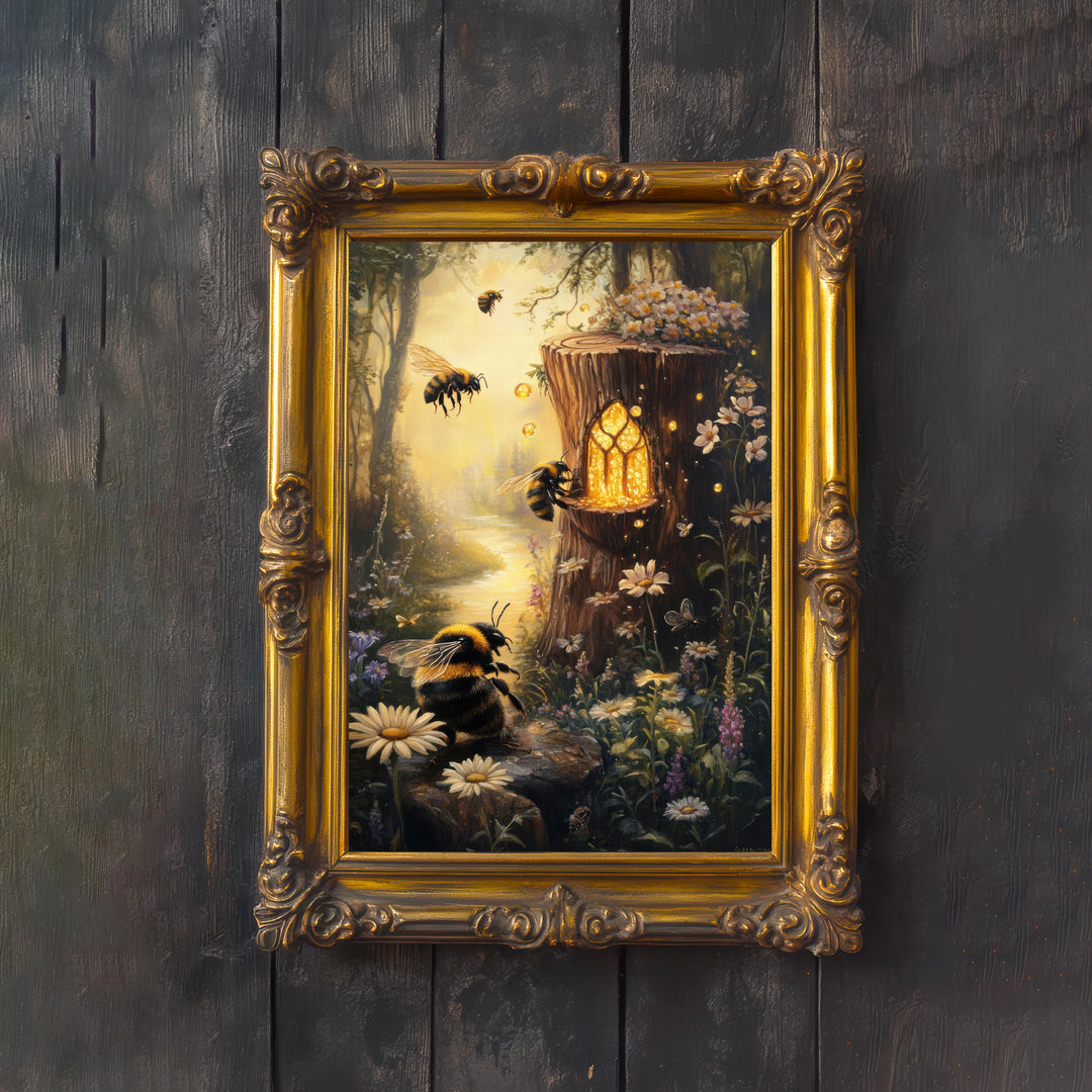 Honeydrop Bees Print: Vintage Cottagecore Nature Art