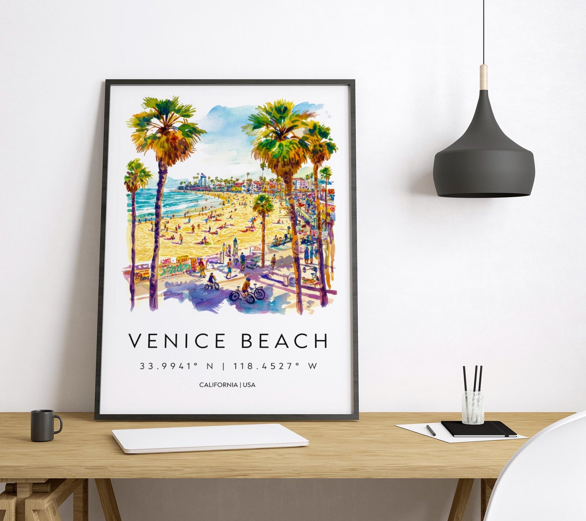 Venice Beach Watercolor Poster Venice Beach Travel Print California Wall Art Coastal Painting Venice Souvenir Decor