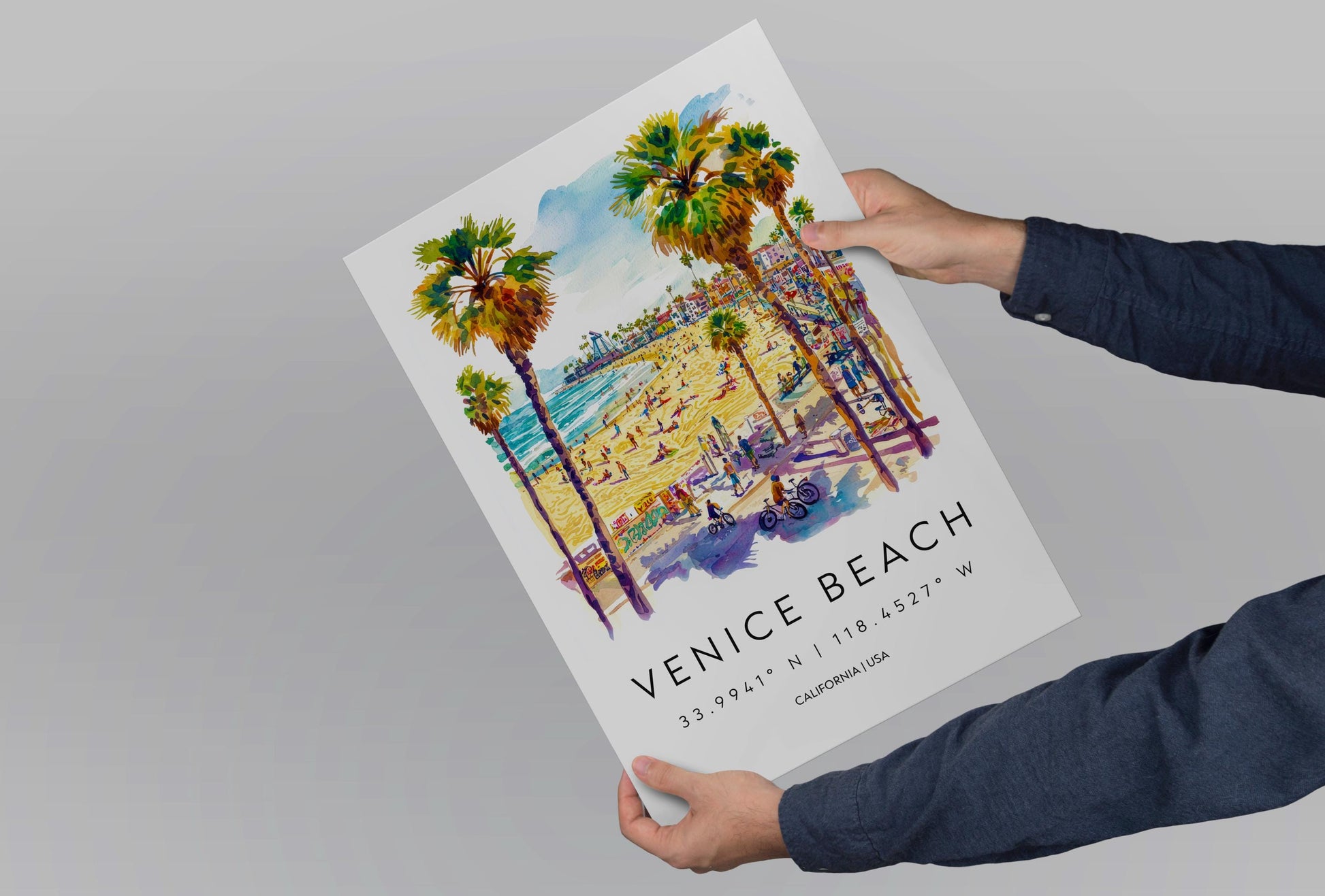 Venice Beach Watercolor Poster Venice Beach Travel Print California Wall Art Coastal Painting Venice Souvenir Decor