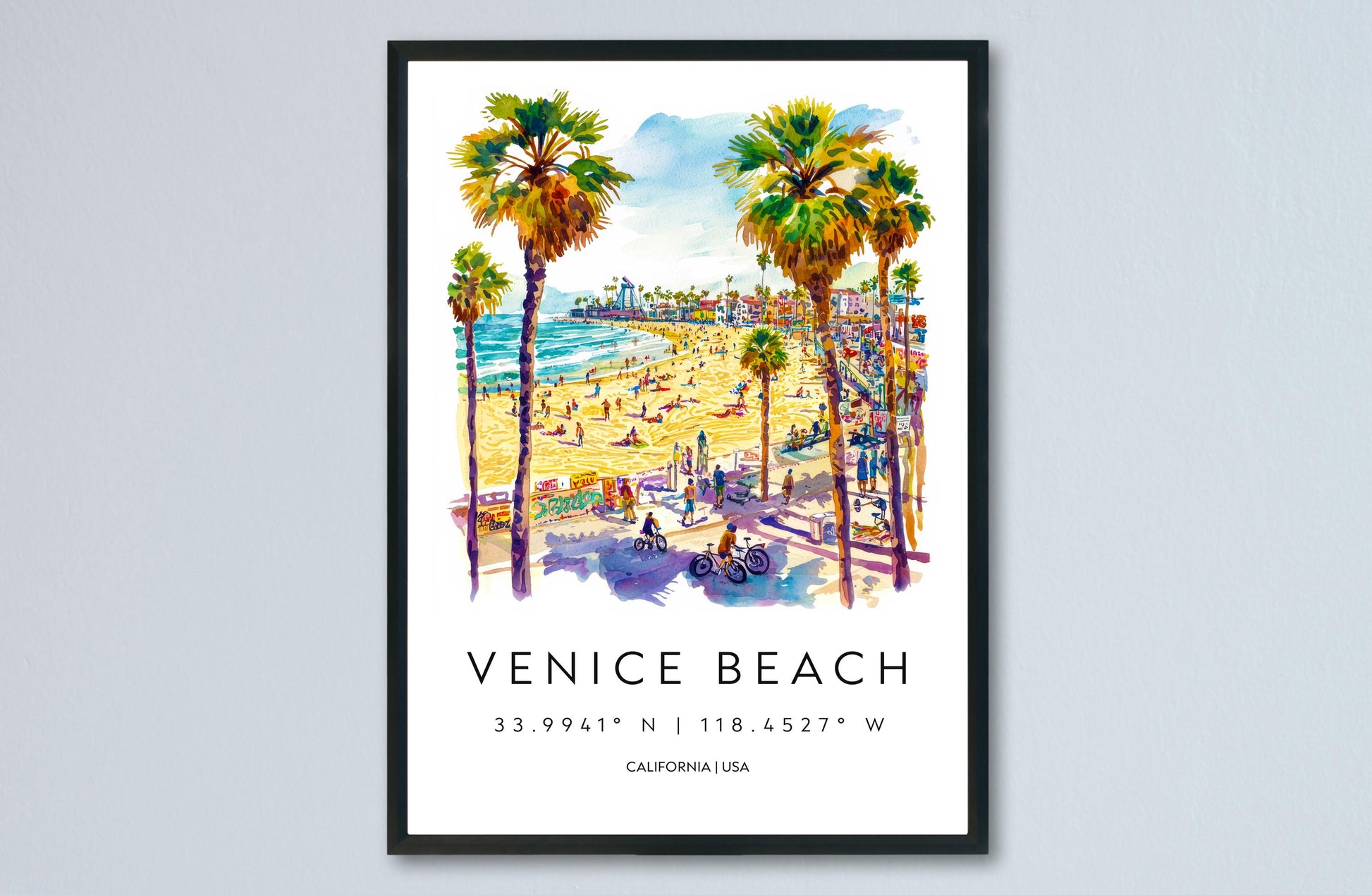 Venice Beach Watercolor Poster Venice Beach Travel Print California Wall Art Coastal Painting Venice Souvenir Decor