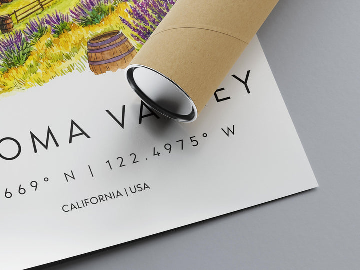 Sonoma Valley Watercolor Poster Sonoma Travel Print California Wall Art Vineyard Painting Wine Country Souvenir Decor
