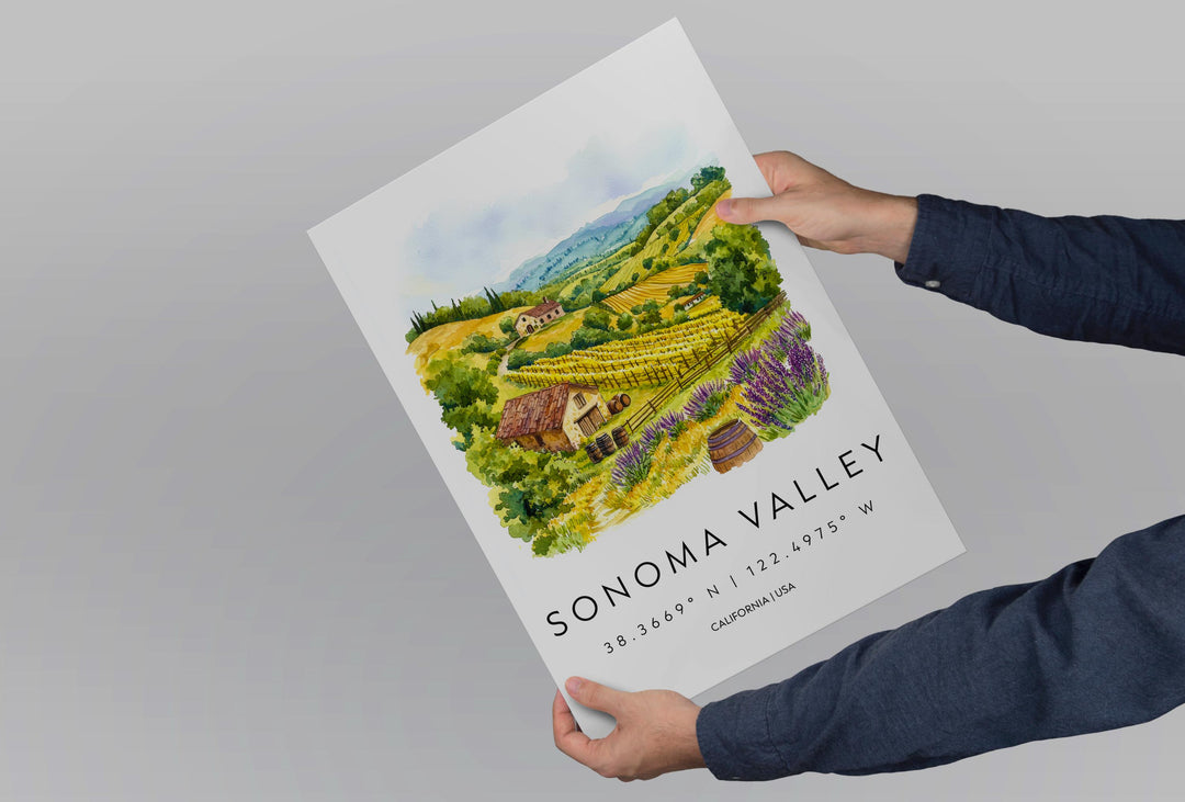Sonoma Valley Watercolor Poster Sonoma Travel Print California Wall Art Vineyard Painting Wine Country Souvenir Decor