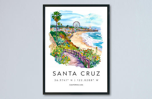 Santa Cruz Watercolor Poster Santa Cruz Travel Print California Wall Art Beach Painting Santa Cruz Souvenir Decor