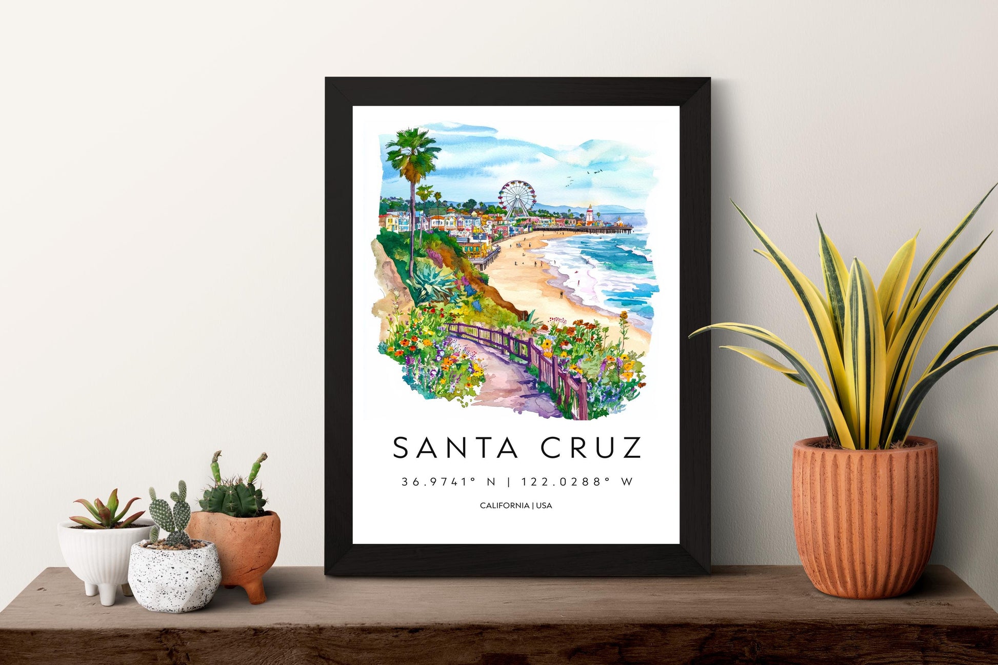 Santa Cruz Watercolor Poster Santa Cruz Travel Print California Wall Art Beach Painting Santa Cruz Souvenir Decor