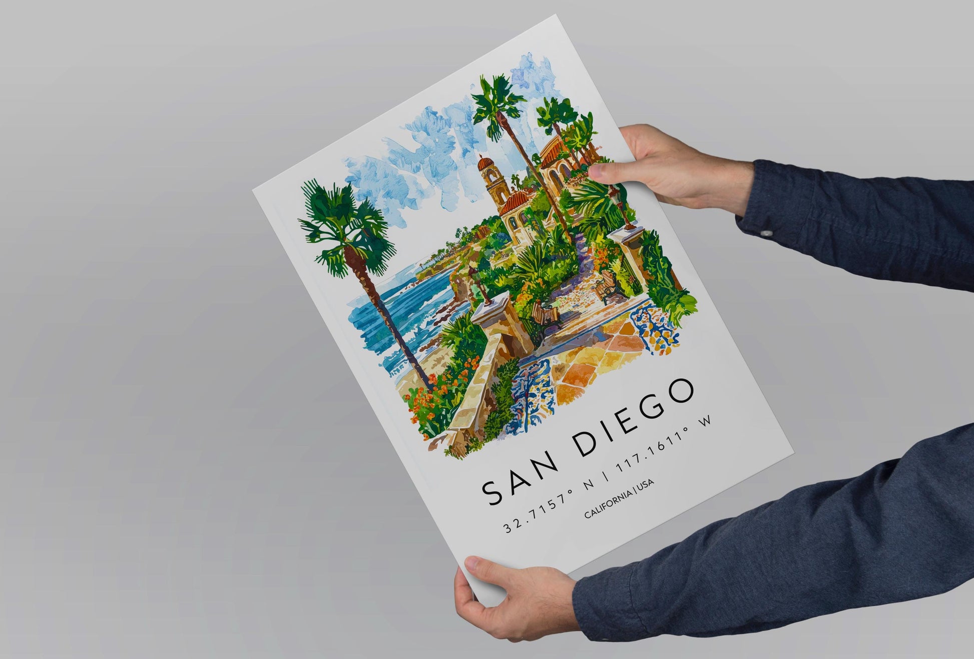 San Diego Watercolor Poster San Diego Travel Print California Wall Art Beach City Painting San Diego Souvenir Decor
