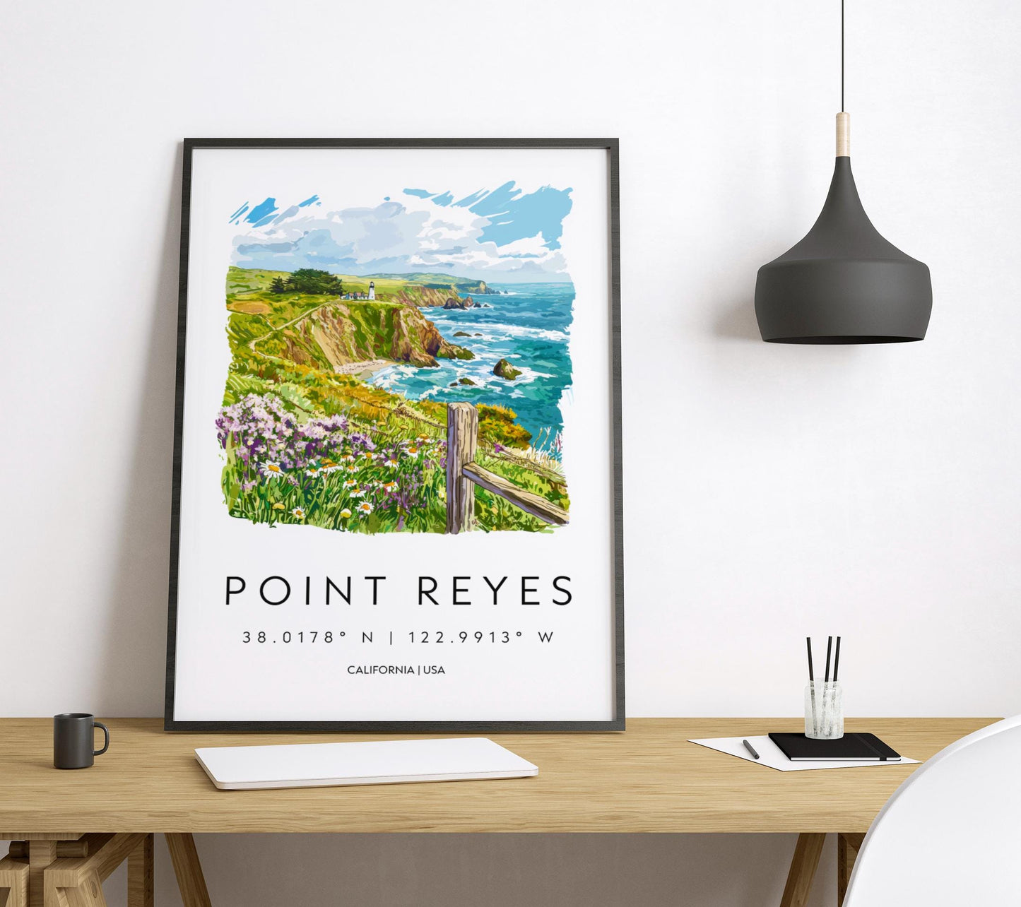 Point Reyes Watercolor Poster Point Reyes Travel Print California Wall Art Coast Painting Point Reyes Souvenir Decor
