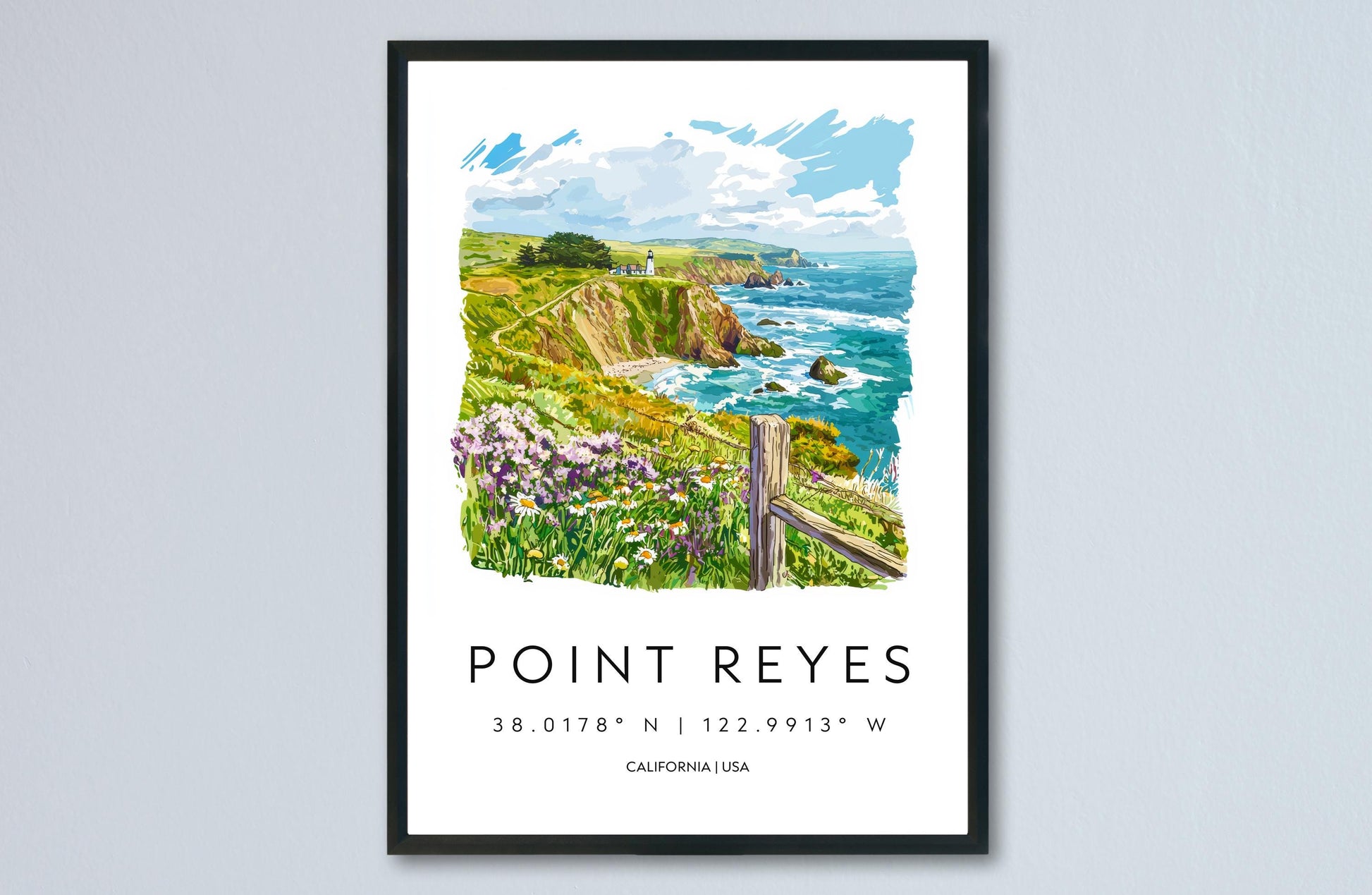 Point Reyes Watercolor Poster Point Reyes Travel Print California Wall Art Coast Painting Point Reyes Souvenir Decor