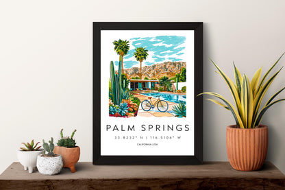 Palm Springs Watercolor Poster Palm Springs Travel Print California Wall Art Desert Painting Palm Springs Decor