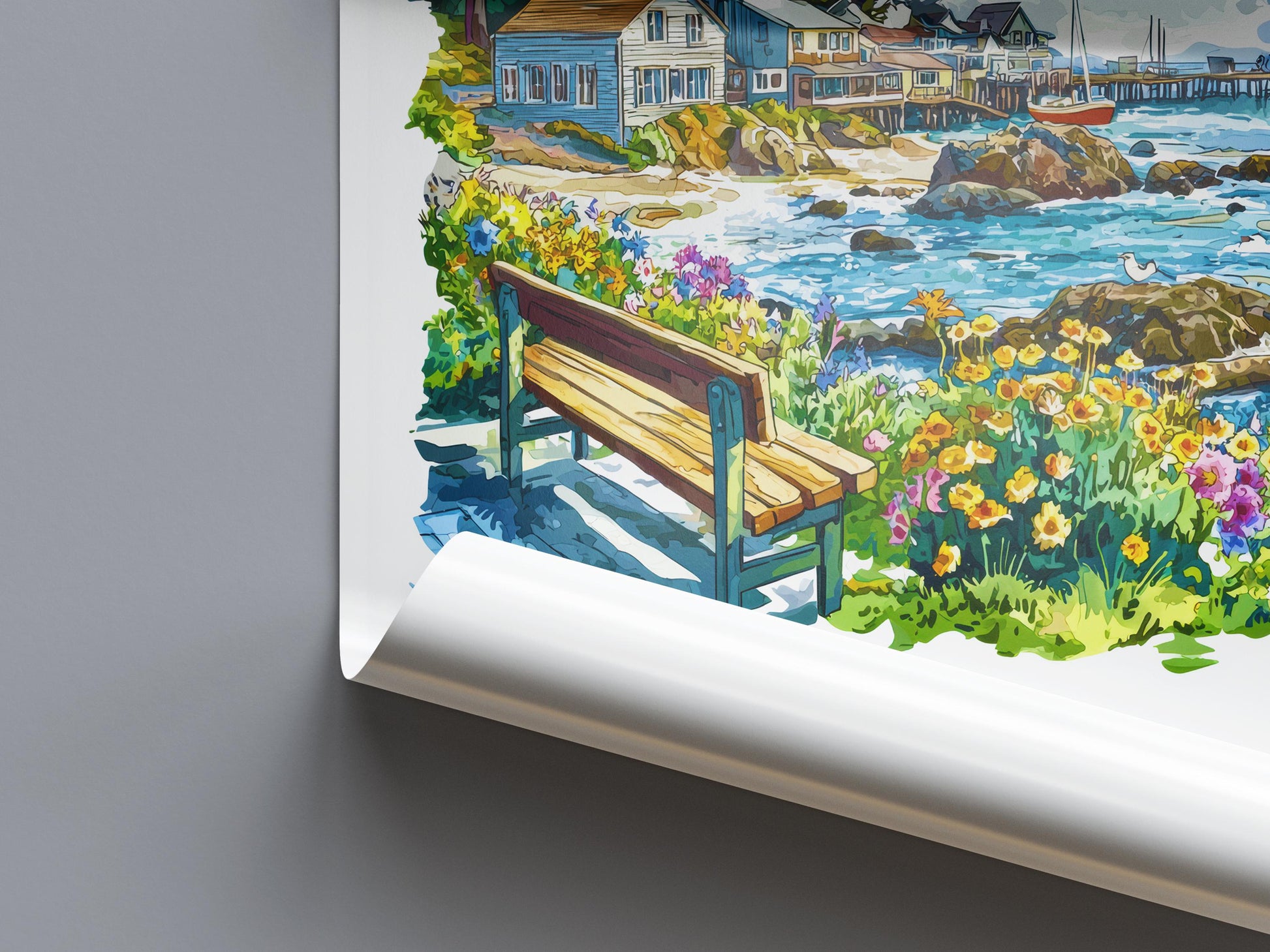 Monterey Watercolor Poster Monterey Travel Print California Coast Art Ocean Painting Monterey Bay Souvenir Decor