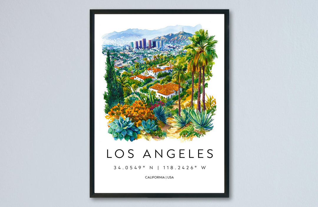Los Angeles Watercolor Poster Los Angeles Travel Print California Wall Art LA City Painting Los Angeles Decor