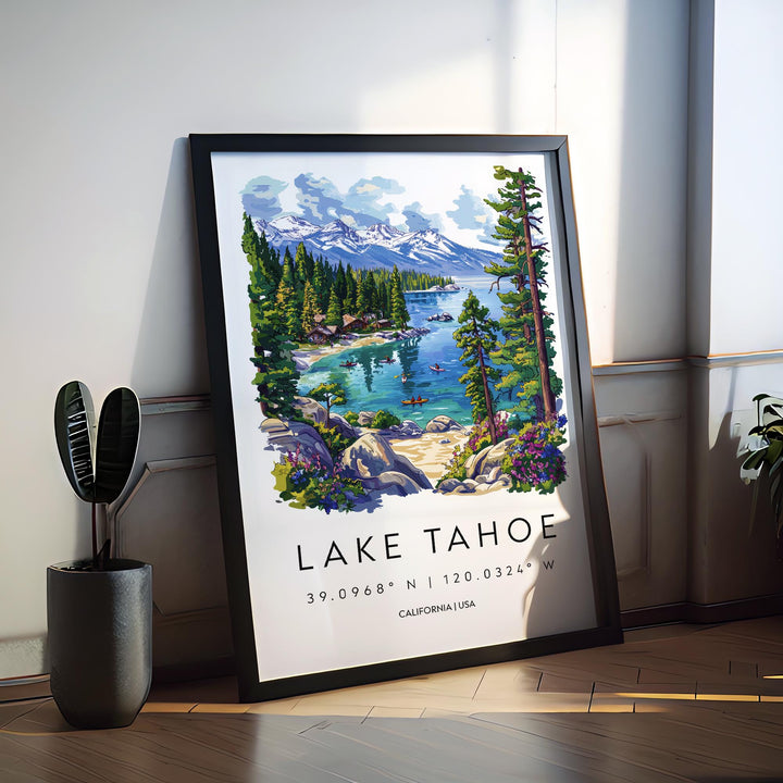 Lake Tahoe Watercolor Poster Lake Tahoe Travel Print California Wall Art Mountain Lake Painting Lake Tahoe Decor