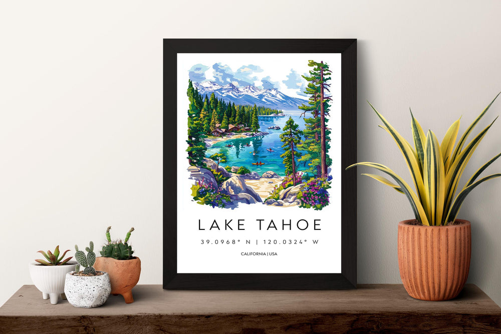 Lake Tahoe Watercolor Poster Lake Tahoe Travel Print California Wall Art Mountain Lake Painting Lake Tahoe Decor