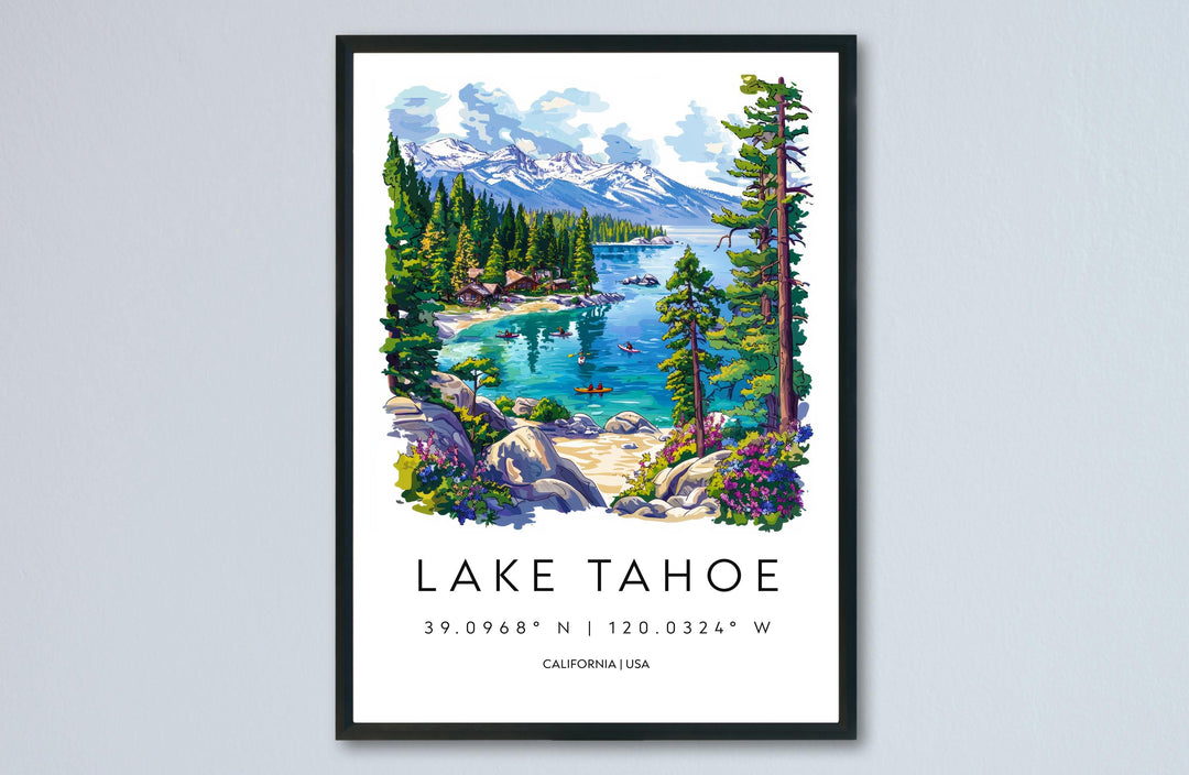Lake Tahoe Watercolor Poster Lake Tahoe Travel Print California Wall Art Mountain Lake Painting Lake Tahoe Decor
