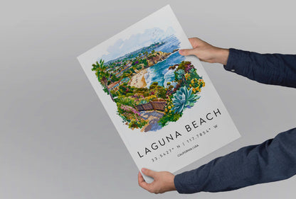 Laguna Beach Watercolor Poster Laguna Beach Travel Print California Wall Art Coastal Painting Laguna Decor