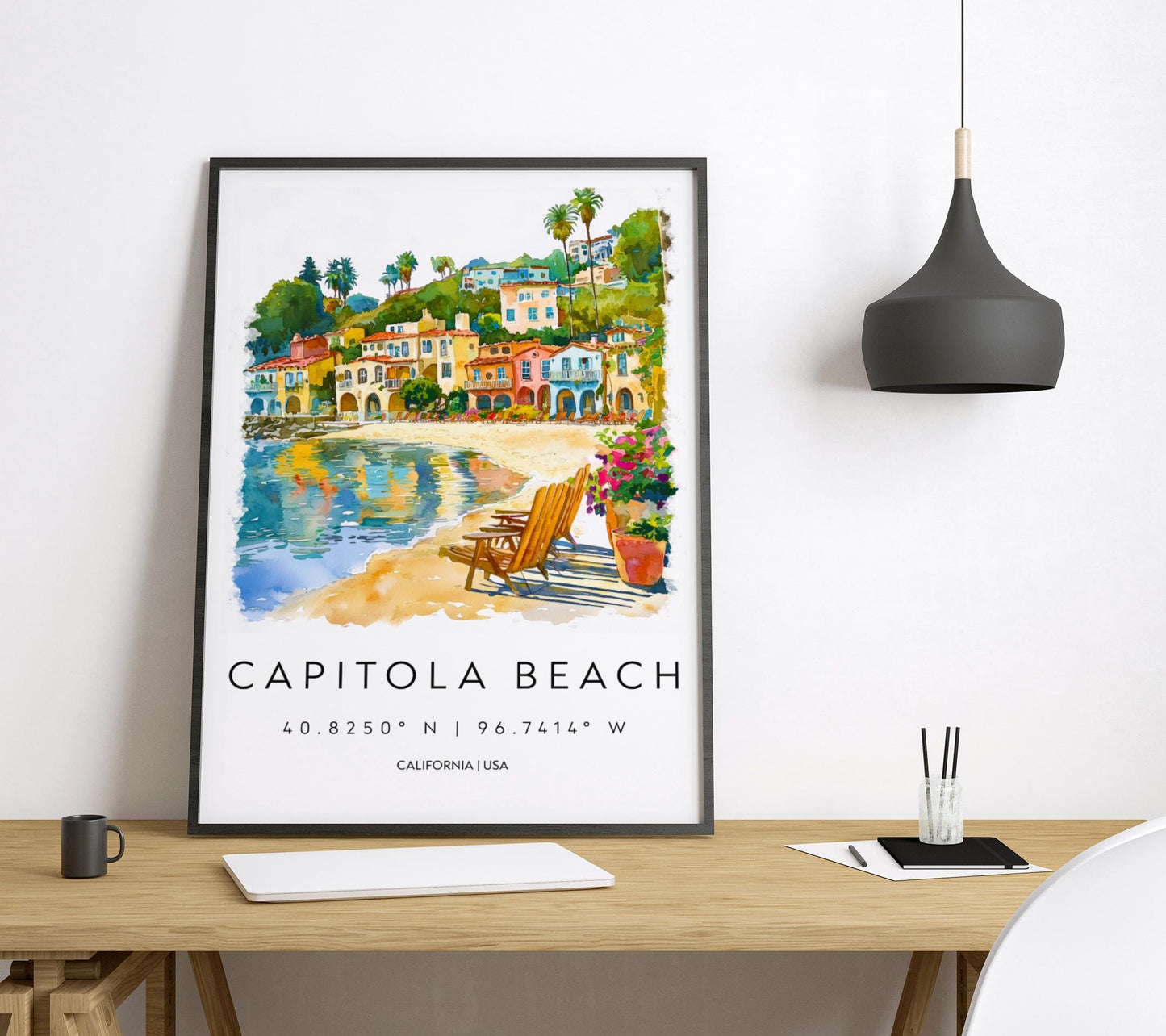 Capitola Beach Watercolor Poster Capitola Travel Print California Wall Art Ocean Painting Capitola Beach Decor