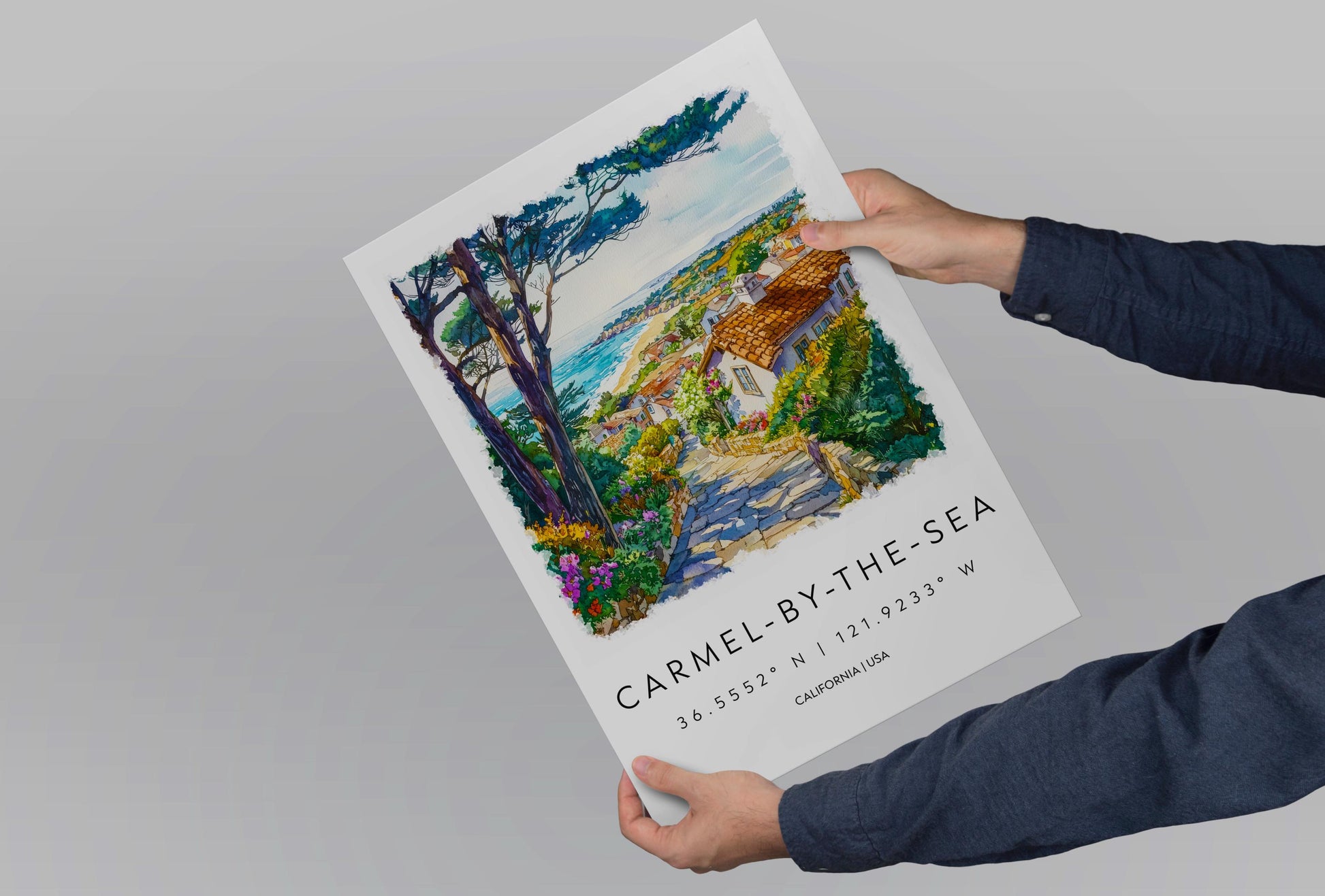 Carmel-by-the-Sea Watercolor Poster Carmel Travel Print California Coast Art Ocean Painting Carmel-by-the-Sea Decor