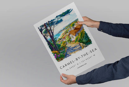 Carmel-by-the-Sea Watercolor Poster Carmel Travel Print California Coast Art Ocean Painting Carmel-by-the-Sea Decor
