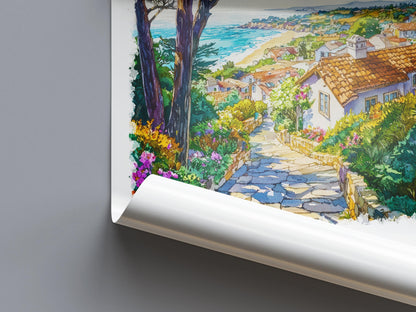 Carmel-by-the-Sea Watercolor Poster Carmel Travel Print California Coast Art Ocean Painting Carmel-by-the-Sea Decor