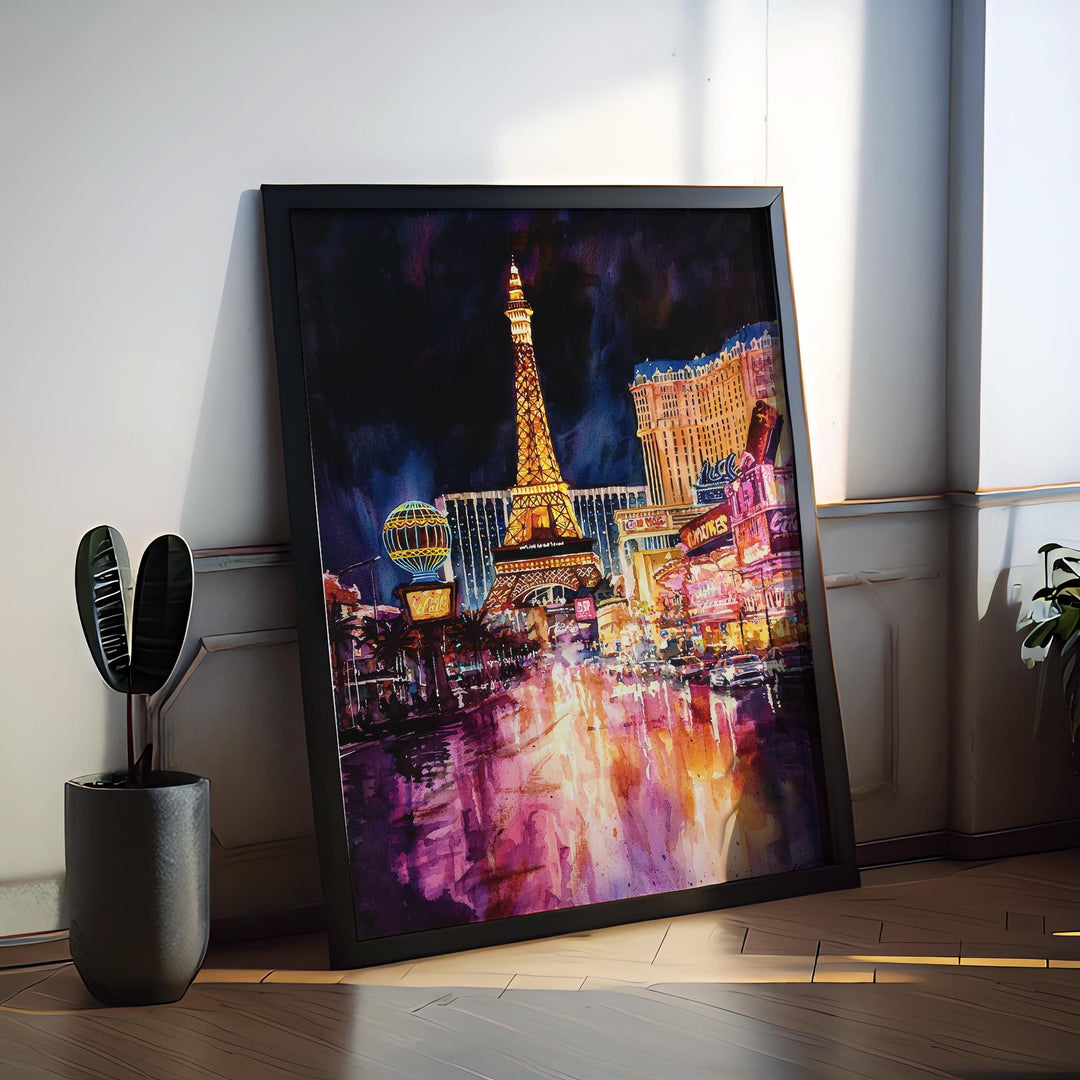 Las Vegas Watercolor Poster Las Vegas Travel Print Las Vegas Wall Art Las Vegas Cityscape Painting Las Vegas Souvenir USA Decor