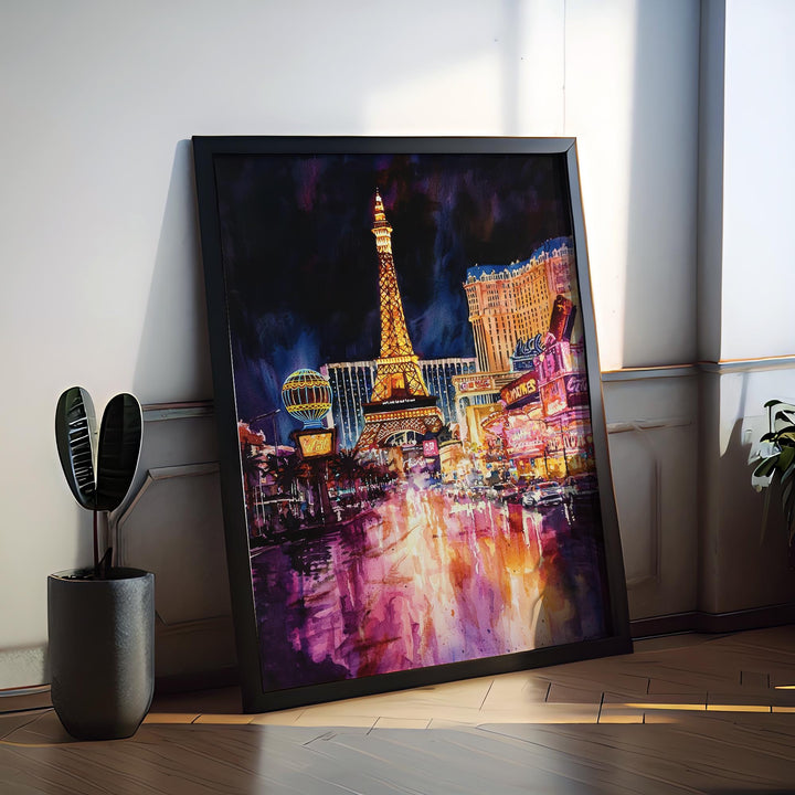 Las Vegas Watercolor Poster Las Vegas Travel Print Las Vegas Wall Art Las Vegas Cityscape Painting Las Vegas Souvenir USA Decor