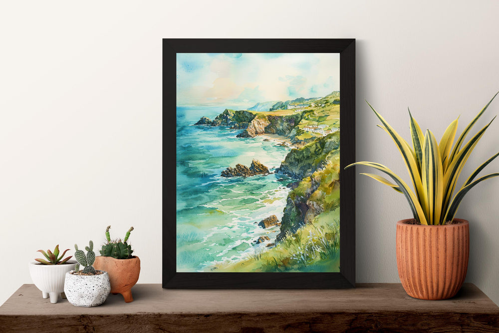 Cornwall Watercolor Poster Cornwall Travel Print Cornwall Wall Art Cornwall Landscape Painting Cornwall Souvenir UK Coast Decor
